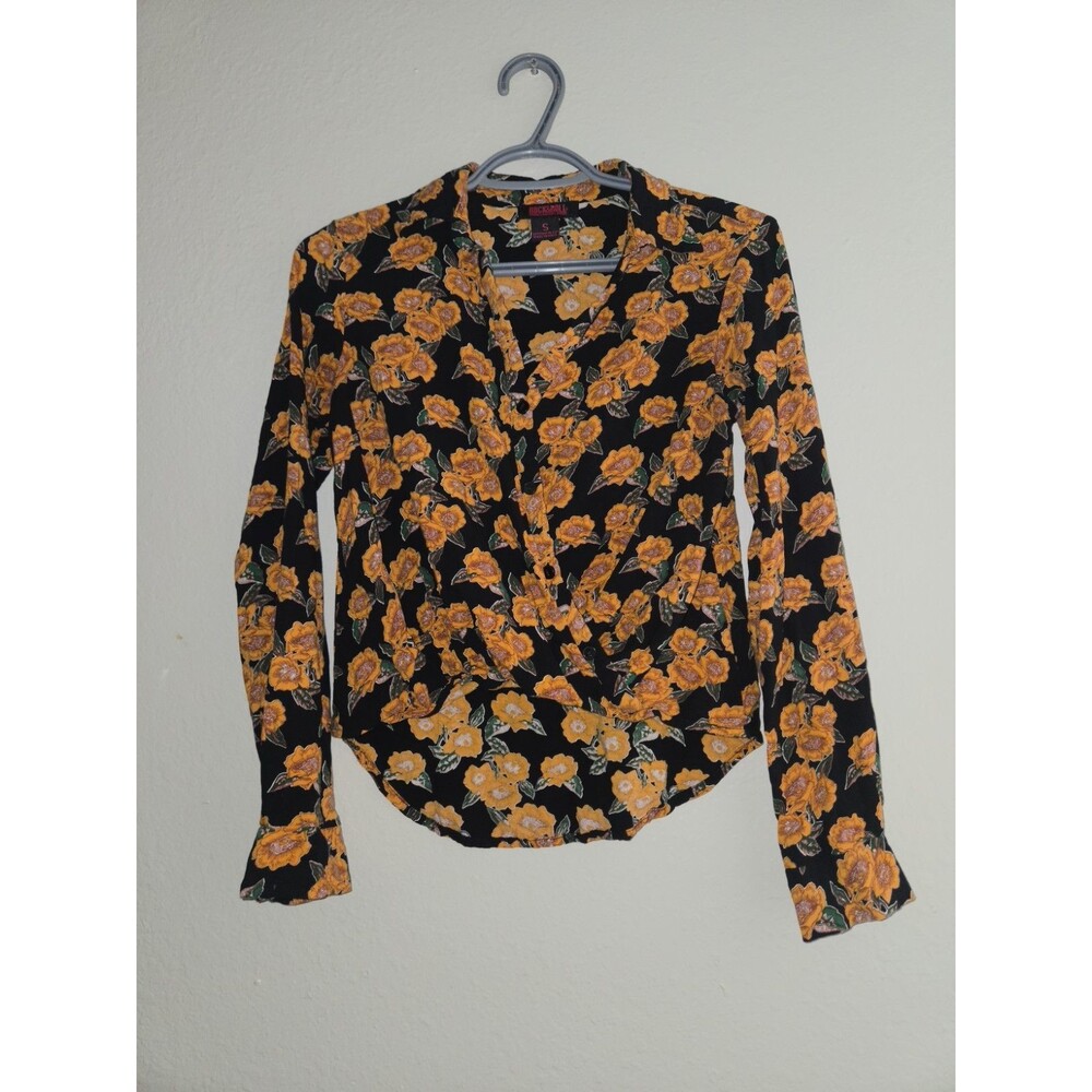 Rock & Roll Cowgirl Womens Floral Button Down Shirt Size Small Long Sleeve Rayon